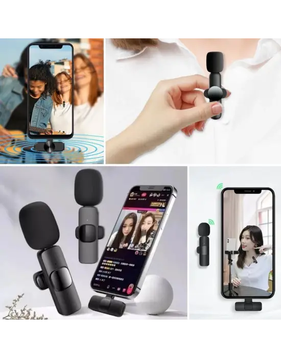 Type C Uyumlu İphone Dönüştürücülü Kablosuz Yaka Mikrofonu Android ve İphone Uyumlu Mini Mikrofon