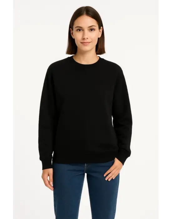 Üç İplik Düz Bisiklet Yaka SweatShirt  - Siyah
