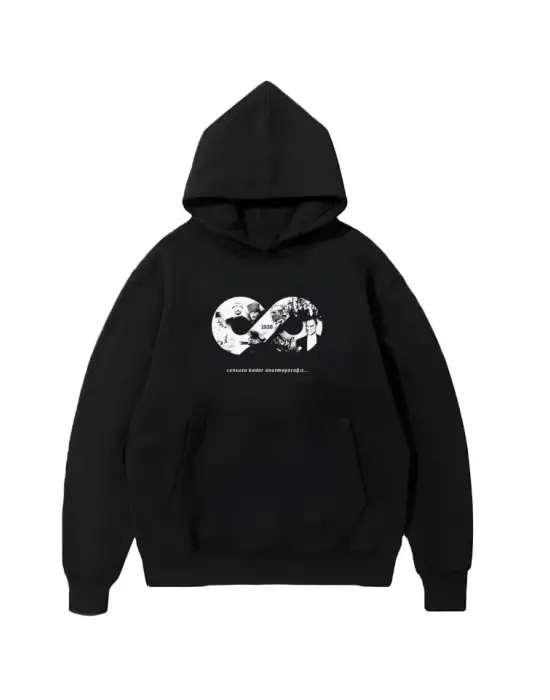 Üç İplik Kapşonlu 10 Kasıma Özel SweatShirt - Siyah