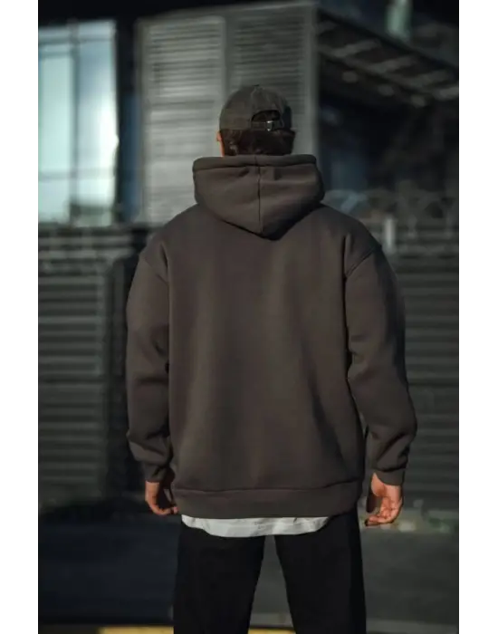 Üç İplik Penye Kapşonlu Basic SweatShirt - Antrasit