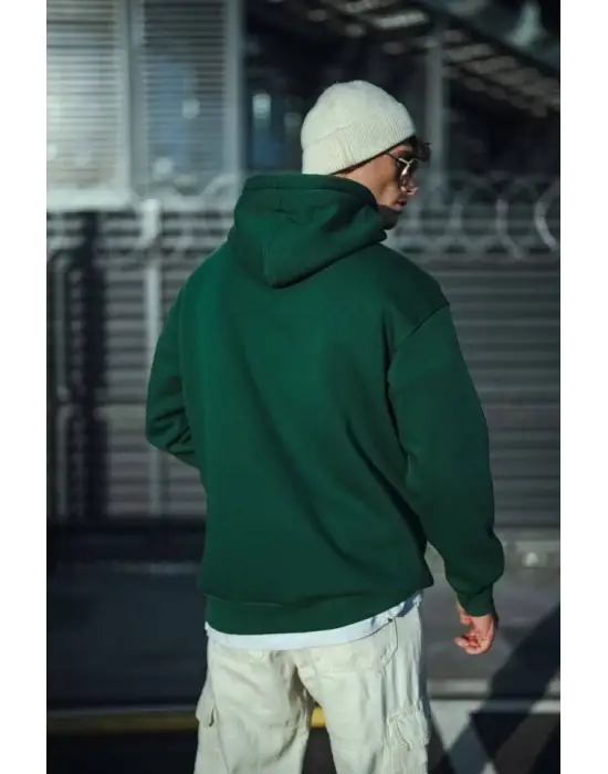 Üç İplik Penye Kapşonlu Basic SweatShirt - Haki