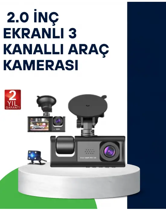 Üç Kameralı Araç Kamerası Full Hd Gece Görüş  G-sensör