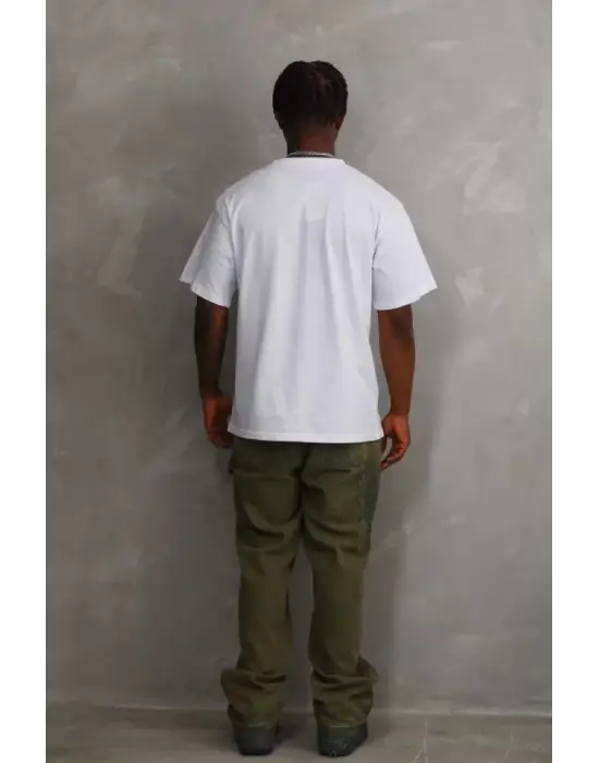 Unisex Baskılı Oversize T-Shirt - Beyaz