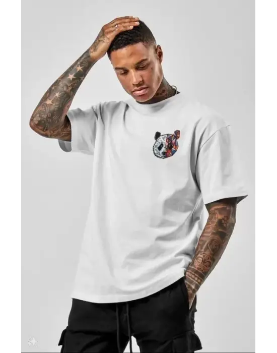 Unisex Baskılı Oversize T-Shirt - Beyaz