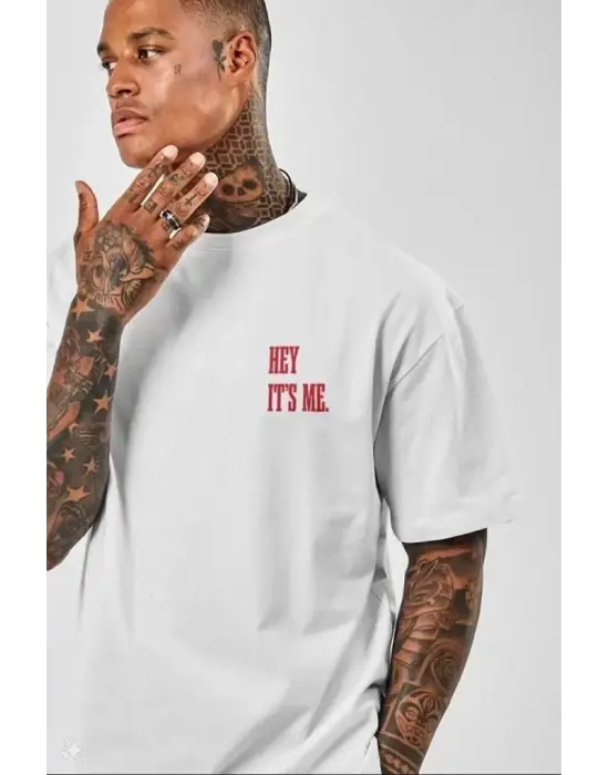 Unisex Baskılı Oversize T-Shirt - Beyaz