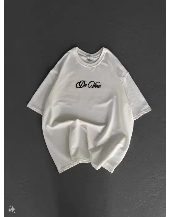 Unisex Baskılı Oversize T-Shirt - Beyaz