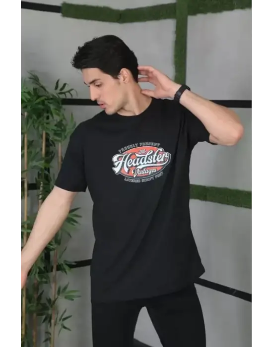 Unisex Baskılı Oversize T-Shirt - Siyah