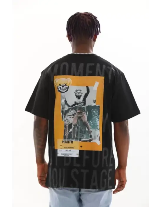 Unisex Baskılı Oversize T-Shirt - Siyah
