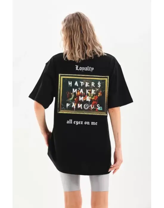 Unisex Baskılı Oversize T-Shirt - Siyah