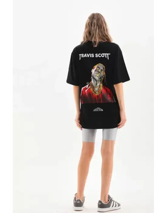 Unisex Baskılı Oversize T-Shirt - Siyah