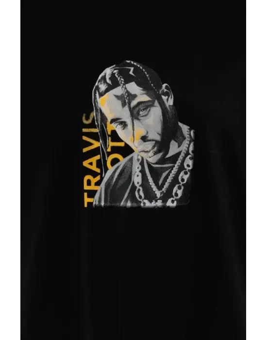 Unisex Baskılı Oversize T-Shirt - Siyah
