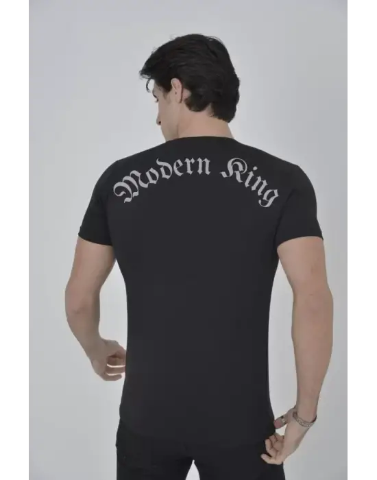 Unisex Göğüs File Aksesuarlı T-shirt - Siyah