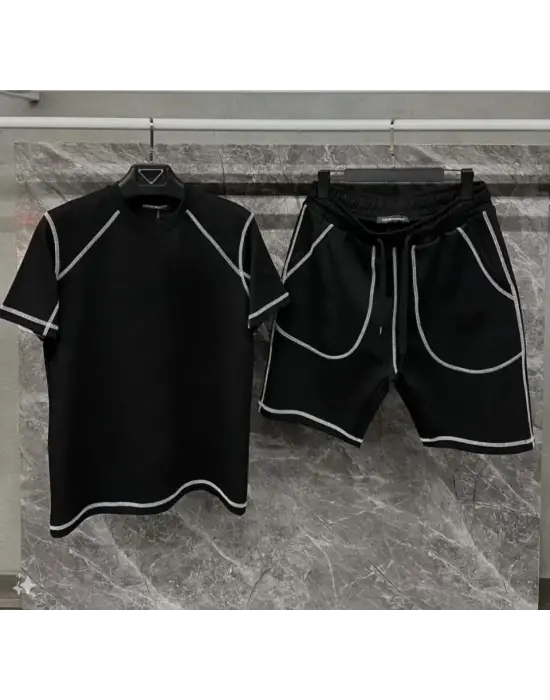 Unisex Karoyaka Dikişli Şortlu Takım - Siyah
