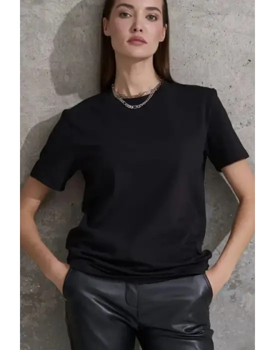 Unisex Kısa Kollu Bisiklet Yaka Basic Viskon Bluz