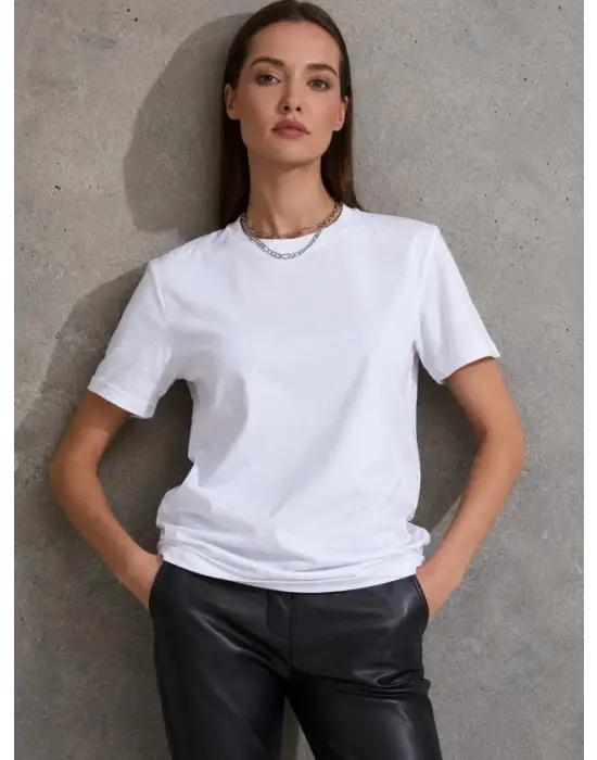 Unisex Kısa Kollu Bisiklet Yaka Basic Viskon Bluz