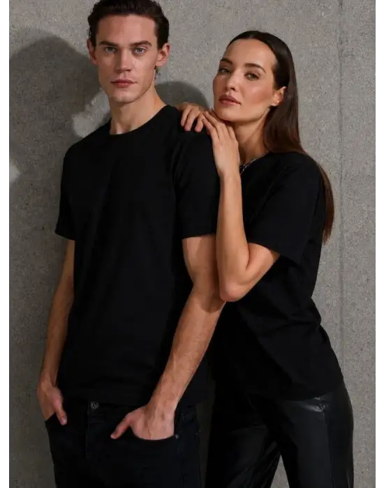Unisex Kısa Kollu Bisiklet Yaka Basic Viskon Bluz
