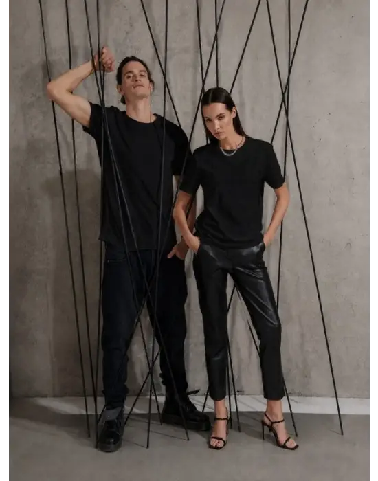 Unisex Kısa Kollu Bisiklet Yaka Basic Viskon Bluz
