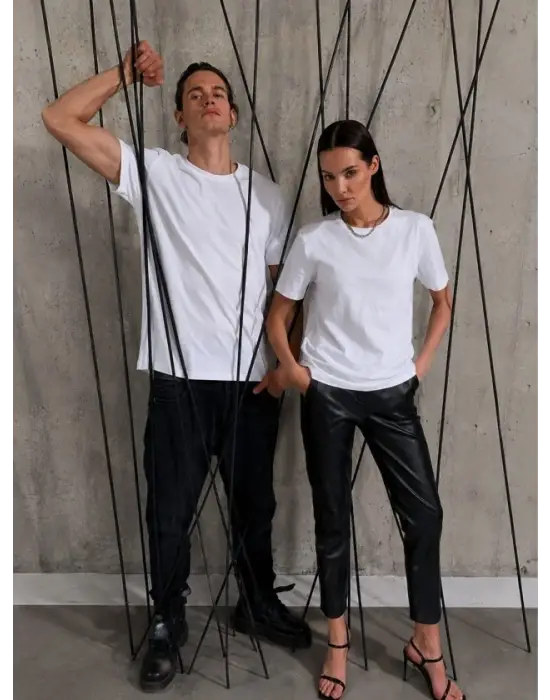 Unisex Kısa Kollu Bisiklet Yaka Basic Viskon Bluz