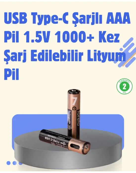 Usb Type-c Şarjlı Aaa Lityum Pil 1000+ Şarj Döngüsü İle Uzun Ömür