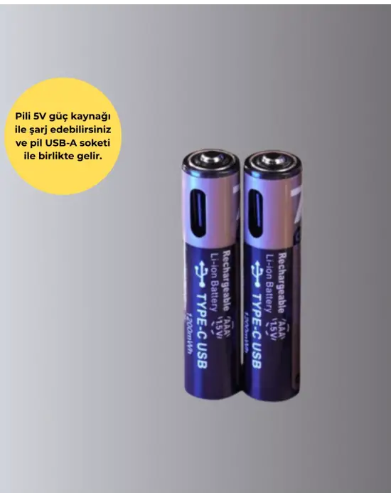 Usb Type-c Şarjlı Aaa Lityum Pil 1000+ Şarj Döngüsü İle Uzun Ömür