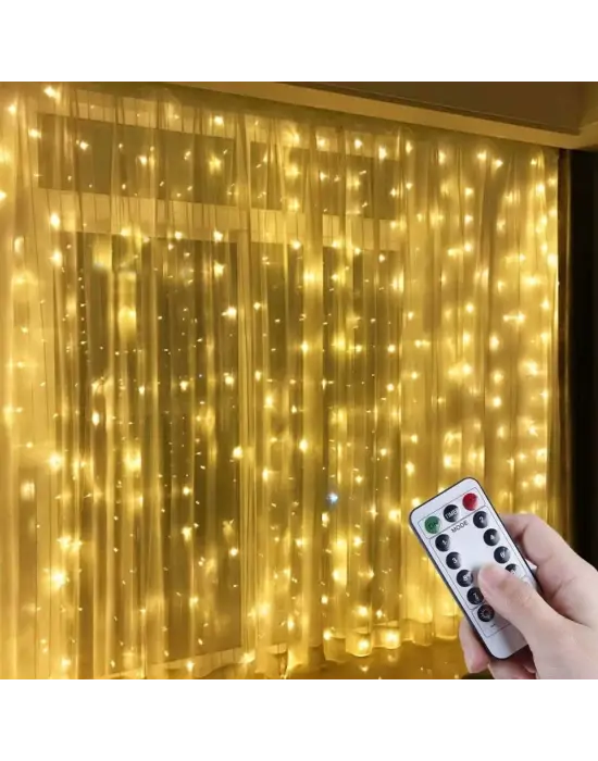 Uzaktan Kumandalı LED Perdeye Takılabilen Kancalı Işık Usb 3x3 Metre Peri Perde LED