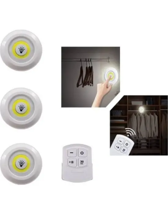 Uzaktan Kumandalı Yapışkanlı 3’lü Led Spot Lamba