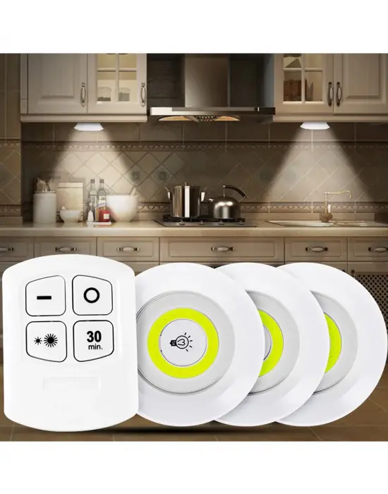 Uzaktan Kumandalı Yapışkanlı 3’lü Led Spot Lamba
