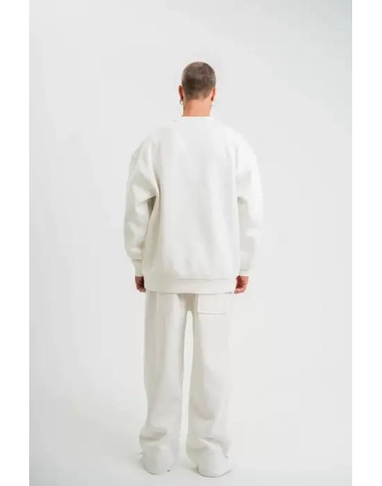Uzun Kol Bisiklet Yaka Basic SweatShirt - Beyaz