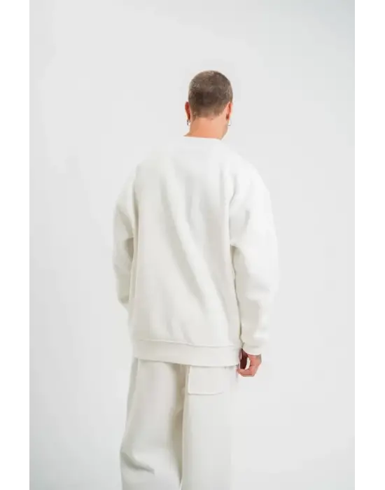 Uzun Kol Bisiklet Yaka Basic SweatShirt - Beyaz