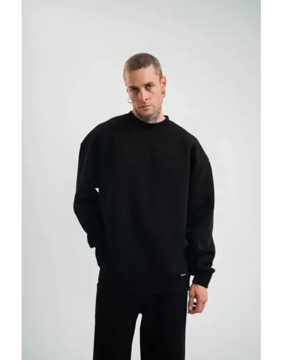 Uzun Kol Bisiklet Yaka Basic SweatShirt - Siyah