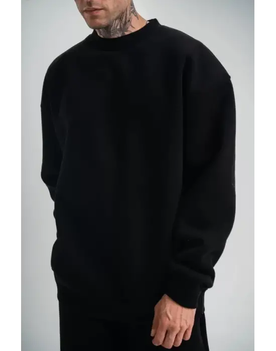 Uzun Kol Bisiklet Yaka Basic SweatShirt - Siyah