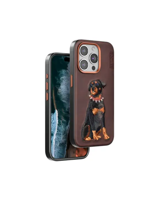 Venco Apple İphone 15 Pro Perma Desenli Kapak - Koyu Kahve