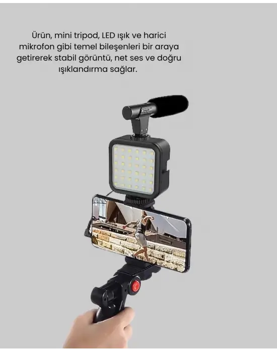 Video Çekim Kiti Tripod Led Işık Harici Mikrofon Ve Bluetooth Kumanda Seti
