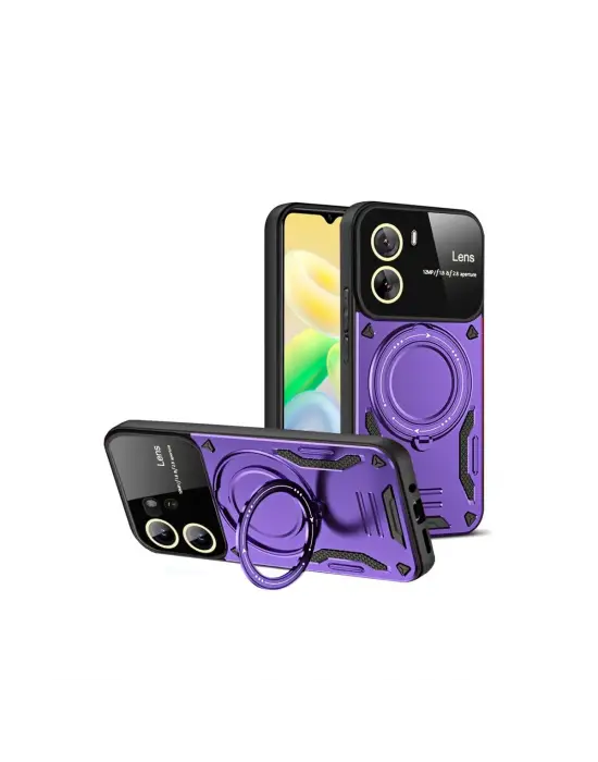 Vivo Y16 Kılıf Joy Lens Standlı Kapak - Mor