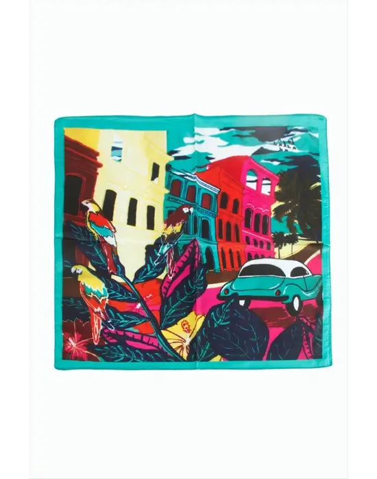 Vosvos Papağan Desenli Zr Şifon Fular 50*50 cm