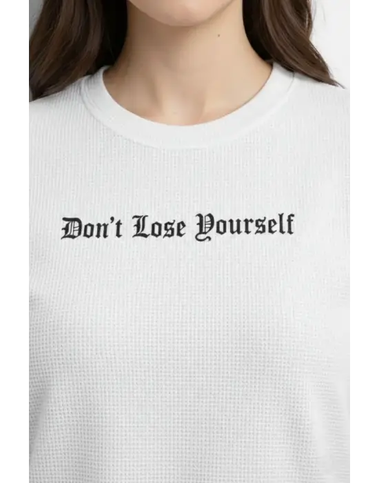 Wafıl Kumaş Tişört Regular Kalıp Bisiklet Yaka Baskılı Günlük Basic T-Shirt - Beyaz