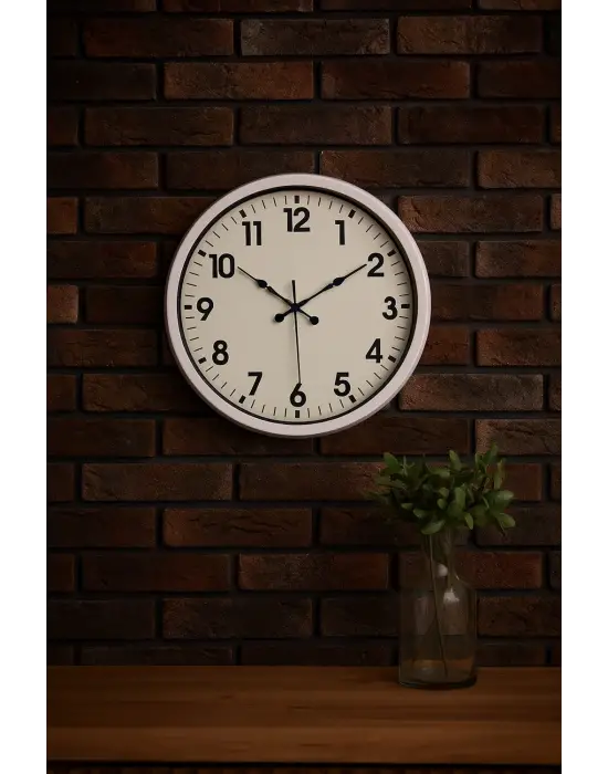 White Classic Modern 52 Cm Metal Duvar Saati