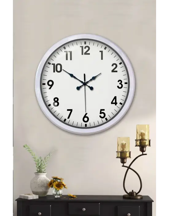 White Classic Modern 52 Cm Metal Duvar Saati