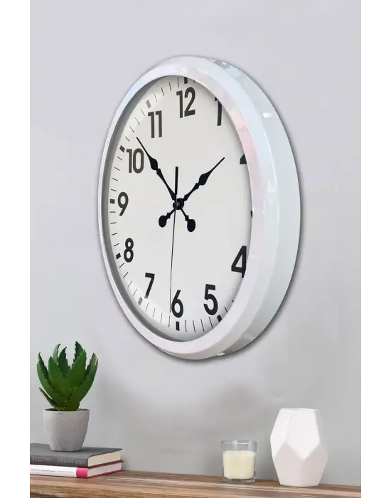 White Classic Modern 52 Cm Metal Duvar Saati