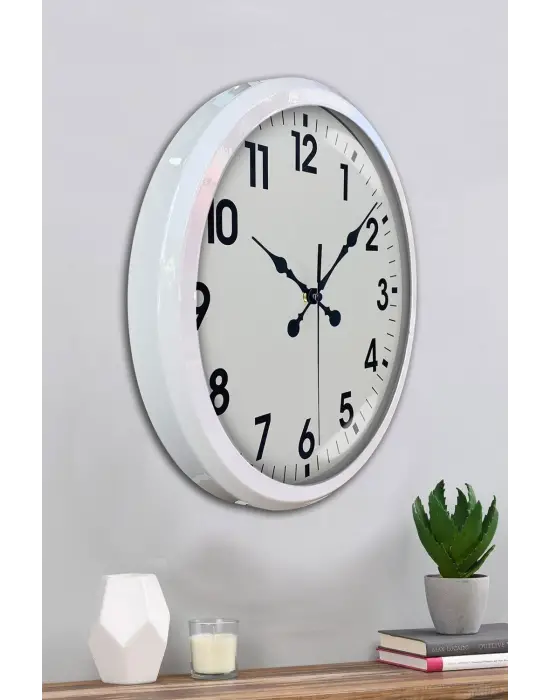 White Classic Modern 52 Cm Metal Duvar Saati