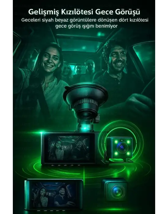 Wifi 1080p Araç İçi 3 Kameralı Lcd Ekranlı Gece Görüşlü , G-sensör , Geri Görüş Kamera