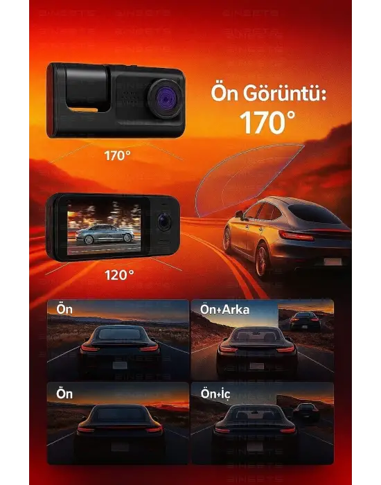 Wifi 1080p Araç İçi 3 Kameralı Lcd Ekranlı Gece Görüşlü , G-sensör , Geri Görüş Kamera