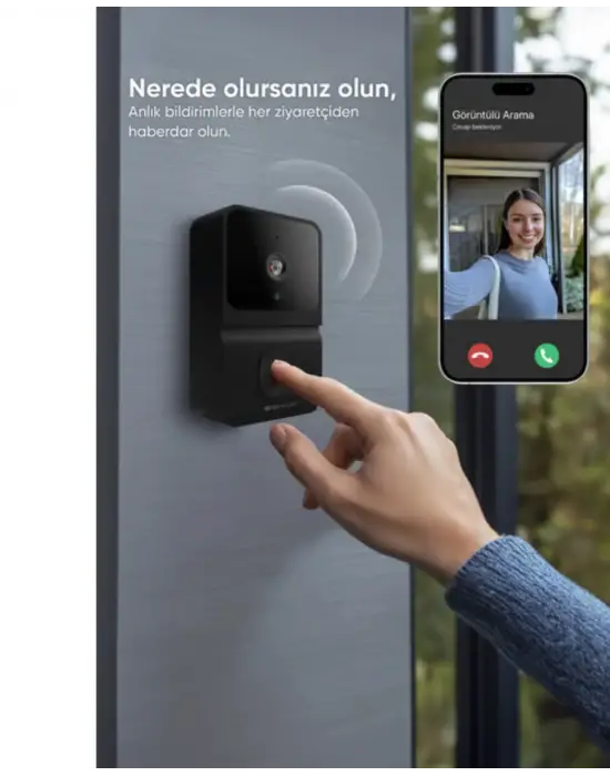 Wifi Akıllı Kapı Zili 85 Derece Geniş Açı Android İos Uyumlu