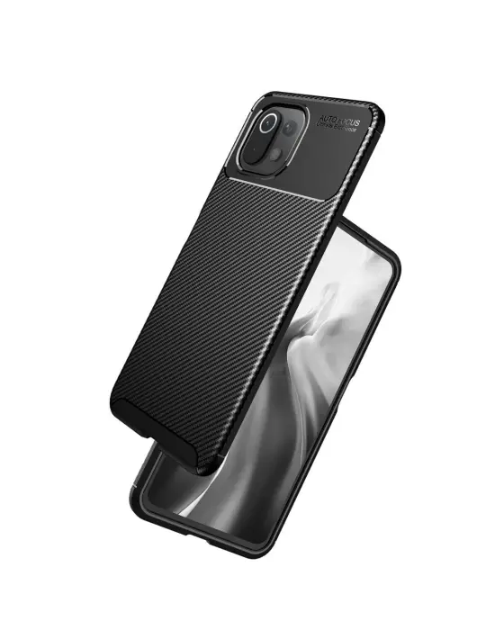 Xiaomi Mi 11 Lite Kılıf Auto Focus Karbon Kapak - Siyah