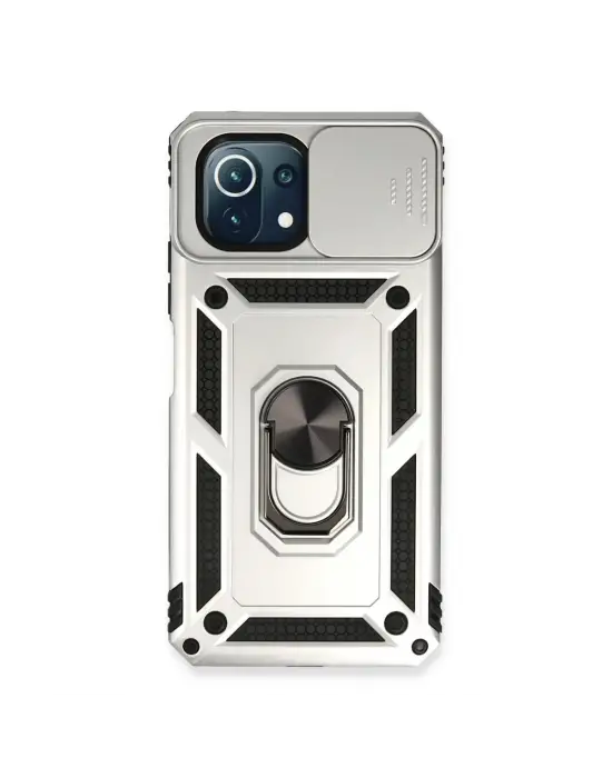 Xiaomi Mi 11 Lite Kılıf Pars Lens Yüzüklü Silikon - Gümüş
