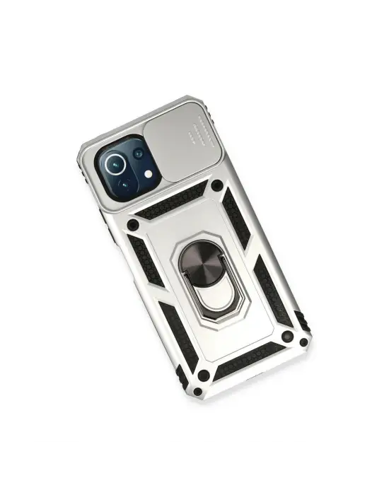 Xiaomi Mi 11 Lite Kılıf Pars Lens Yüzüklü Silikon - Gümüş