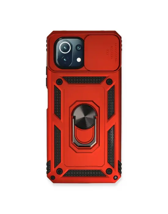 Xiaomi Mi 11 Lite Kılıf Pars Lens Yüzüklü Silikon - Kırmızı