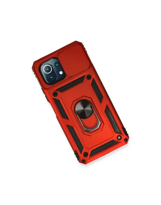 Xiaomi Mi 11 Lite Kılıf Pars Lens Yüzüklü Silikon - Kırmızı