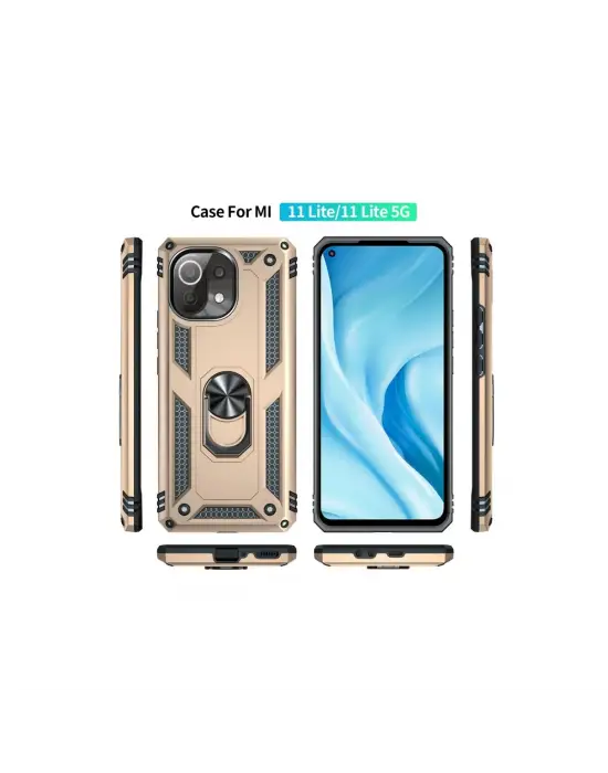 Xiaomi Mi 11 Lite Kılıf Sofya Yüzüklü Silikon Kapak - Gold