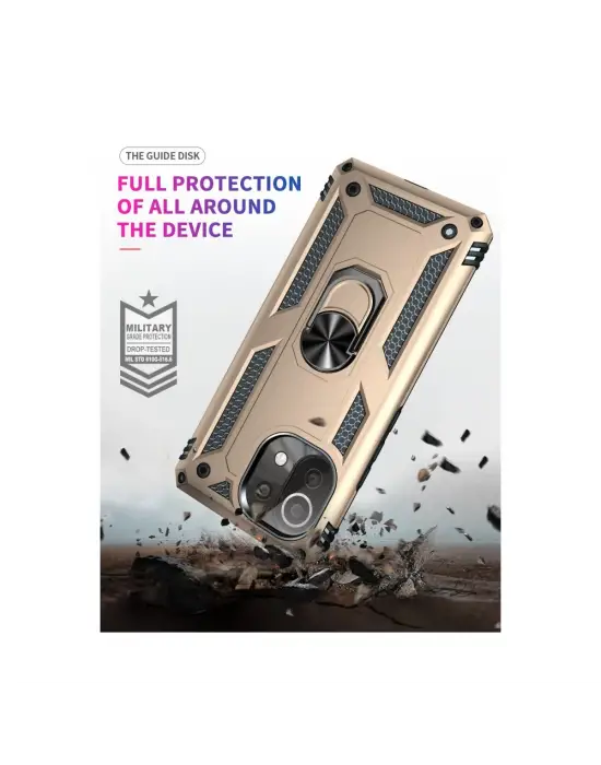 Xiaomi Mi 11 Lite Kılıf Sofya Yüzüklü Silikon Kapak - Gold